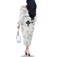Hawaii Lei Kamehameha Family Matching Off The Shoulder Long Sleeve Dress and Hawaiian Shirt Ke'oke'o Seamless Pattern Hibiscus Flower