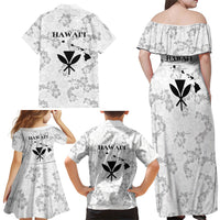 Hawaii Lei Kamehameha Family Matching Off Shoulder Maxi Dress and Hawaiian Shirt Ke'oke'o Seamless Pattern Hibiscus Flower