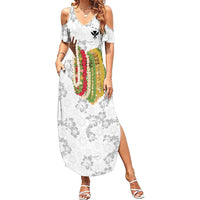 Hawaii Lei Kamehameha Family Matching Summer Maxi Dress and Hawaiian Shirt Ke'oke'o Seamless Pattern Hibiscus Flower