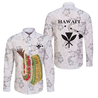 Hawaii Lei Kamehameha Family Matching Tank Maxi Dress and Hawaiian Shirt Ke'oke'o Seamless Pattern Hibiscus Flower LT9 Dad's Shirt - Long Sleeve White - Polynesian Pride