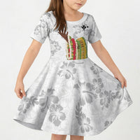 Hawaii Lei Kamehameha Kid Short Sleeve Dress Ke'oke'o Seamless Pattern Hibiscus Flower LT9 KID White - Polynesian Pride