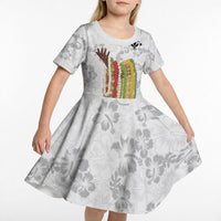 Hawaii Lei Kamehameha Kid Short Sleeve Dress Ke'oke'o Seamless Pattern Hibiscus Flower LT9 - Polynesian Pride