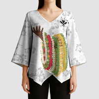 Hawaii Lei Kamehameha Kimono Sleeve Blouse Ke'oke'o Seamless Pattern Hibiscus Flower