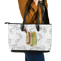 Hawaii Lei Kamehameha Leather Tote Bag Ke'oke'o Seamless Pattern Hibiscus Flower