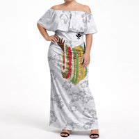 Hawaii Lei Kamehameha Off Shoulder Maxi Dress Ke'oke'o Seamless Pattern Hibiscus Flower LT9 Women White - Polynesian Pride