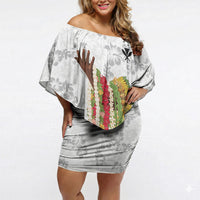 Hawaii Lei Kamehameha Off Shoulder Short Dress Ke'oke'o Seamless Pattern Hibiscus Flower LT9 Women White - Polynesian Pride