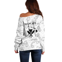 Hawaii Lei Kamehameha Off Shoulder Sweater Ke'oke'o Seamless Pattern Hibiscus Flower