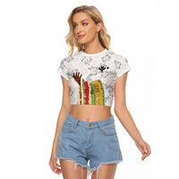Hawaii Lei Kamehameha Raglan Cropped T Shirt Ke'oke'o Seamless Pattern Hibiscus Flower