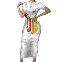 Hawaii Lei Kamehameha Short Sleeve Bodycon Dress Ke'oke'o Seamless Pattern Hibiscus Flower