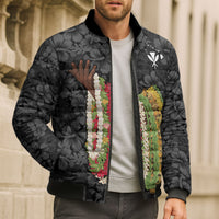 Hawaii Lei Kamehameha Bomber Puffer Jacket Ele'ele Seamless Pattern Hibiscus Flower