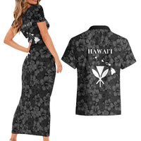 Hawaii Lei Kamehameha Couples Matching Short Sleeve Bodycon Dress and Hawaiian Shirt Ele'ele Seamless Pattern Hibiscus Flower