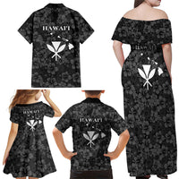 Hawaii Lei Kamehameha Family Matching Off Shoulder Maxi Dress and Hawaiian Shirt Ele'ele Seamless Pattern Hibiscus Flower LT9 Mom's Dress Black - Polynesian Pride
