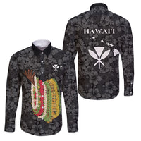 Hawaii Lei Kamehameha Family Matching Puletasi and Hawaiian Shirt Ele'ele Seamless Pattern Hibiscus Flower LT9 Dad's Shirt - Long Sleeve Black - Polynesian Pride