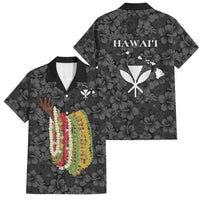 Hawaii Lei Kamehameha Family Matching Short Sleeve Bodycon Dress and Hawaiian Shirt Ele'ele Seamless Pattern Hibiscus Flower LT9 Dad's Shirt - Short Sleeve Black - Polynesian Pride
