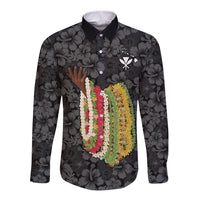 Hawaii Lei Kamehameha Long Sleeve Button Shirt Ele'ele Seamless Pattern Hibiscus Flower