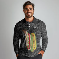 Hawaii Lei Kamehameha Long Sleeve Polo Shirt Ele'ele Seamless Pattern Hibiscus Flower