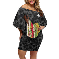 Hawaii Lei Kamehameha Off Shoulder Short Dress Ele'ele Seamless Pattern Hibiscus Flower