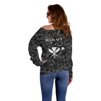 Hawaii Lei Kamehameha Off Shoulder Sweater Ele'ele Seamless Pattern Hibiscus Flower