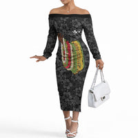Hawaii Lei Kamehameha Off The Shoulder Long Sleeve Dress Ele'ele Seamless Pattern Hibiscus Flower LT9 Women Black - Polynesian Pride