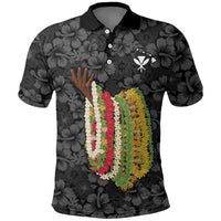 Hawaii Lei Kamehameha Polo Shirt Ele'ele Seamless Pattern Hibiscus Flower LT9 Black - Polynesian Pride