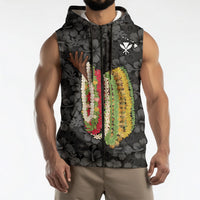 Hawaii Lei Kamehameha Sleeveless Zip Hoodie Ele'ele Seamless Pattern Hibiscus Flower