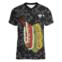 Hawaii Lei Kamehameha Women V-Neck T-Shirt Ele'ele Seamless Pattern Hibiscus Flower