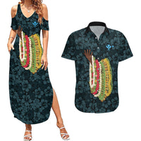 Hawaii Lei Kamehameha Couples Matching Summer Maxi Dress and Hawaiian Shirt Uliuli Seamless Pattern Hibiscus Flower