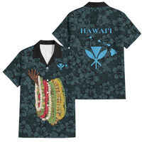 Hawaii Lei Kamehameha Family Matching Off The Shoulder Long Sleeve Dress and Hawaiian Shirt Uliuli Seamless Pattern Hibiscus Flower LT9 Dad's Shirt - Short Sleeve Blue - Polynesian Pride