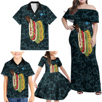 Hawaii Lei Kamehameha Family Matching Off Shoulder Maxi Dress and Hawaiian Shirt Uliuli Seamless Pattern Hibiscus Flower