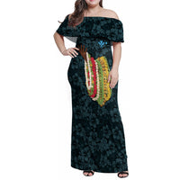 Hawaii Lei Kamehameha Family Matching Off Shoulder Maxi Dress and Hawaiian Shirt Uliuli Seamless Pattern Hibiscus Flower