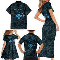 Hawaii Lei Kamehameha Family Matching Short Sleeve Bodycon Dress and Hawaiian Shirt Uliuli Seamless Pattern Hibiscus Flower LT9 Mom's Dress Blue - Polynesian Pride