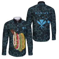 Hawaii Lei Kamehameha Family Matching Tank Maxi Dress and Hawaiian Shirt Uliuli Seamless Pattern Hibiscus Flower LT9 Dad's Shirt - Long Sleeve Blue - Polynesian Pride