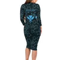 Hawaii Lei Kamehameha Long Sleeve Bodycon Dress Uliuli Seamless Pattern Hibiscus Flower