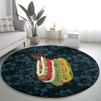 Hawaii Lei Kamehameha Round Carpet Uliuli Seamless Pattern Hibiscus Flower