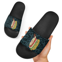 Hawaii Lei Kamehameha Slide Sandals Uliuli Seamless Pattern Hibiscus Flower