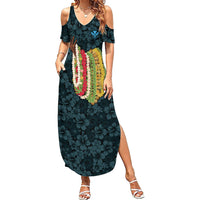 Hawaii Lei Kamehameha Summer Maxi Dress Uliuli Seamless Pattern Hibiscus Flower