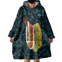 Hawaii Lei Kamehameha Wearable Blanket Hoodie Uliuli Seamless Pattern Hibiscus Flower