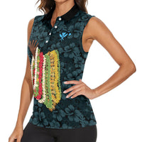 Hawaii Lei Kamehameha Women Sleeveless Polo Shirt Uliuli Seamless Pattern Hibiscus Flower