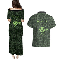 Hawaii Lei Kamehameha Couples Matching Puletasi and Hawaiian Shirt Oma'oma'o Seamless Pattern Hibiscus Flower