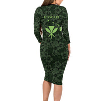 Hawaii Lei Kamehameha Family Matching Long Sleeve Bodycon Dress and Hawaiian Shirt Oma'oma'o Seamless Pattern Hibiscus Flower