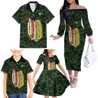 Hawaii Lei Kamehameha Family Matching Off The Shoulder Long Sleeve Dress and Hawaiian Shirt Oma'oma'o Seamless Pattern Hibiscus Flower