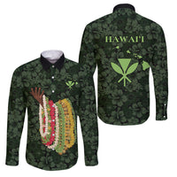 Hawaii Lei Kamehameha Family Matching Puletasi and Hawaiian Shirt Oma'oma'o Seamless Pattern Hibiscus Flower LT9 Dad's Shirt - Long Sleeve Green - Polynesian Pride