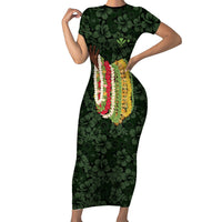 Hawaii Lei Kamehameha Family Matching Short Sleeve Bodycon Dress and Hawaiian Shirt Oma'oma'o Seamless Pattern Hibiscus Flower