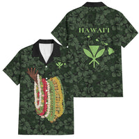 Hawaii Lei Kamehameha Family Matching Tank Maxi Dress and Hawaiian Shirt Oma'oma'o Seamless Pattern Hibiscus Flower LT9 Dad's Shirt - Short Sleeve Green - Polynesian Pride