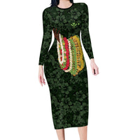 Hawaii Lei Kamehameha Long Sleeve Bodycon Dress Oma'oma'o Seamless Pattern Hibiscus Flower