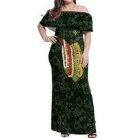 Hawaii Lei Kamehameha Off Shoulder Maxi Dress Oma'oma'o Seamless Pattern Hibiscus Flower