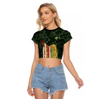 Hawaii Lei Kamehameha Raglan Cropped T Shirt Oma'oma'o Seamless Pattern Hibiscus Flower