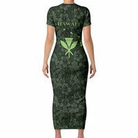 Hawaii Lei Kamehameha Short Sleeve Bodycon Dress Oma'oma'o Seamless Pattern Hibiscus Flower LT9 - Polynesian Pride