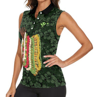 Hawaii Lei Kamehameha Women Sleeveless Polo Shirt Oma'oma'o Seamless Pattern Hibiscus Flower