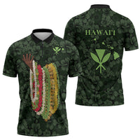 Hawaii Lei Kamehameha Zipper Polo Shirt Oma'oma'o Seamless Pattern Hibiscus Flower LT9 - Polynesian Pride
